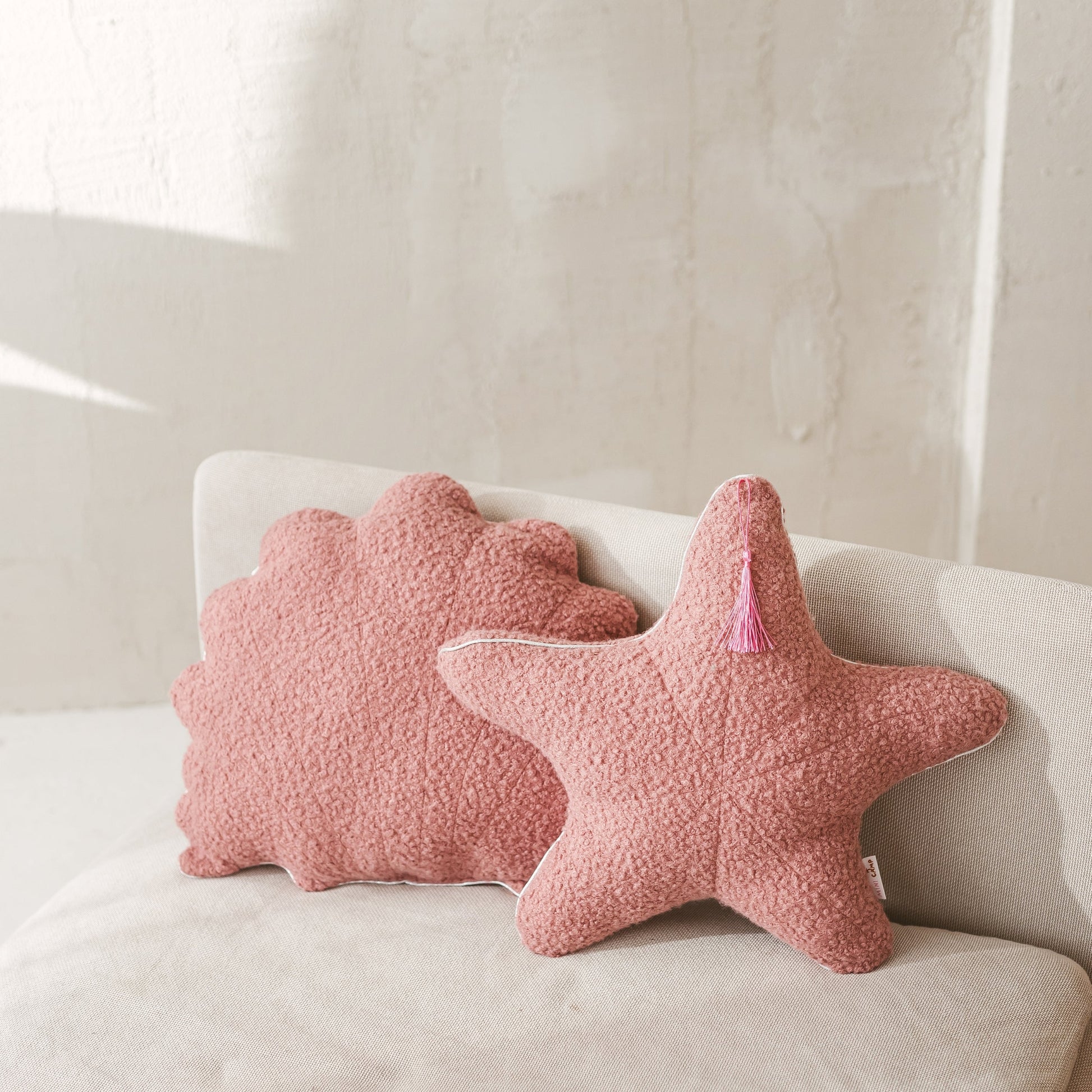 Boucle Seashell and Starfish Throw Pillows in Rose Pack of 2