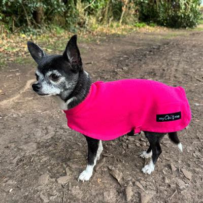 Tiny Toastie Water Repellent Fleece Dog Coat in Hot Pink