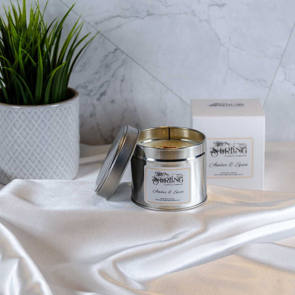 Amber and Spice Travel Tin Candle with Wooden Wick