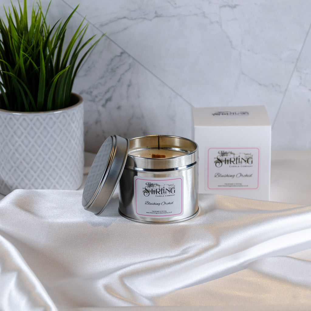 Blushing Orchid Travel Tin Candle with Wooden Wick