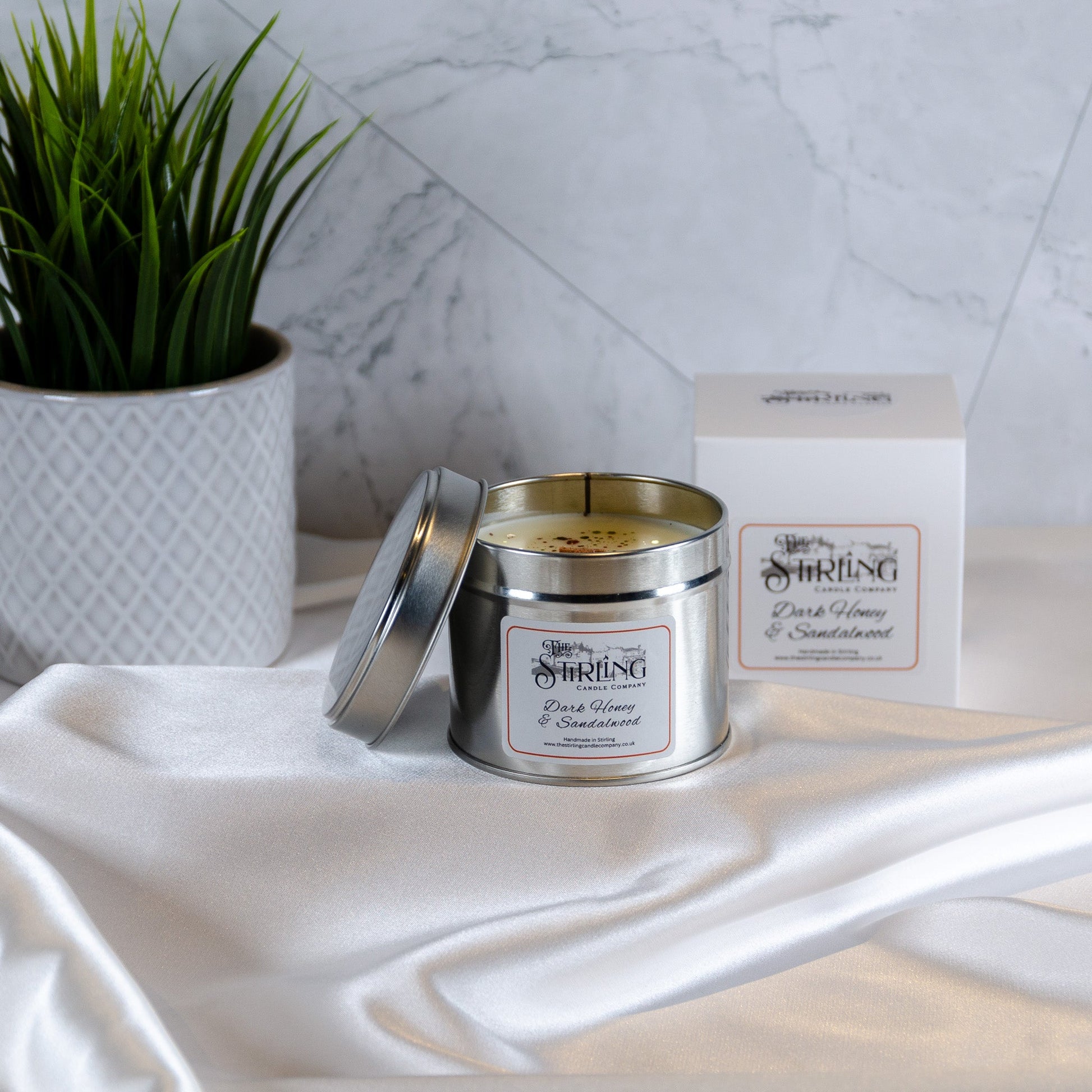 Dark Honey and Sandalwood Travel Tin Candle with Wooden Wick