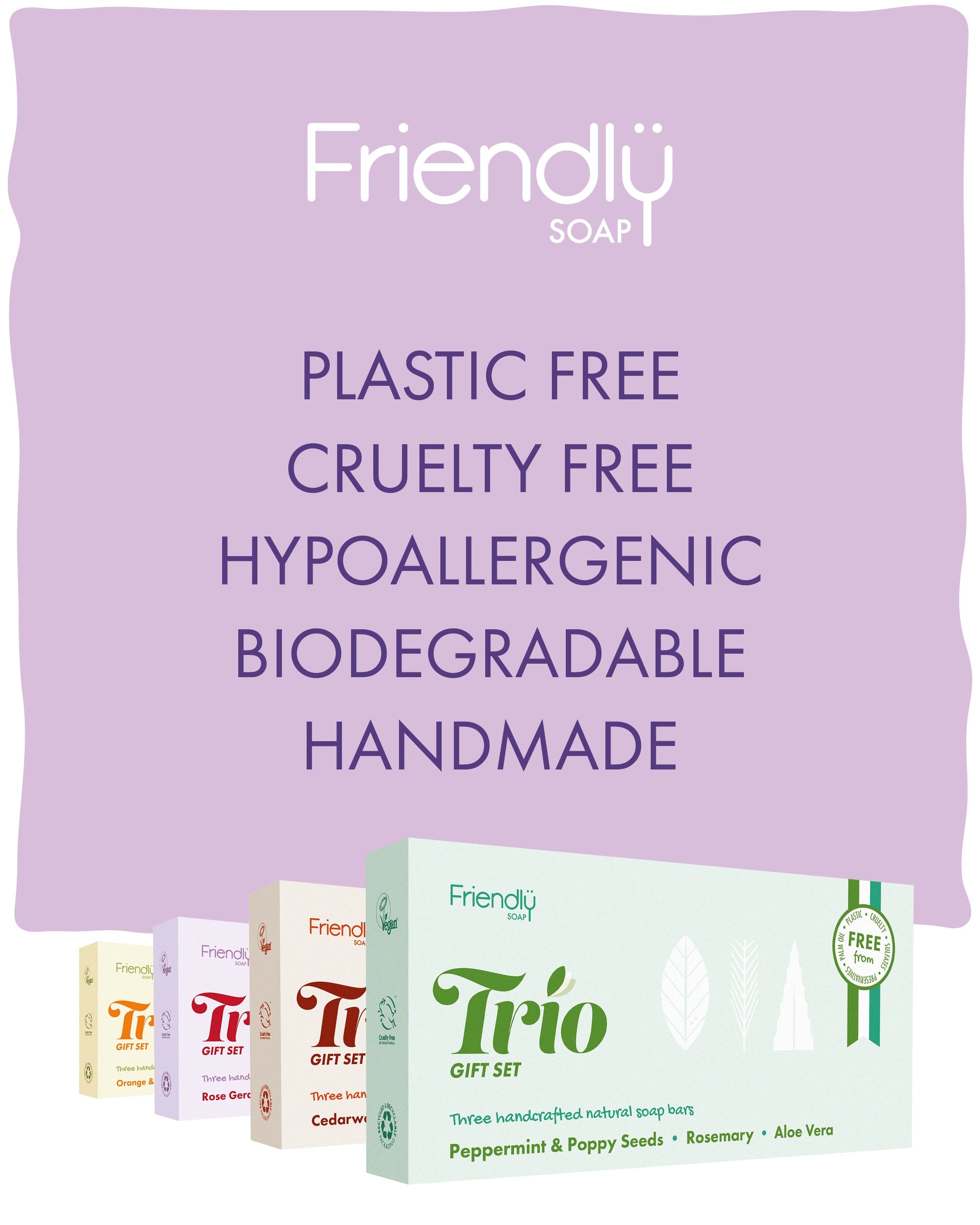 Natural Soap Trio Gift Set with Peppermint, Rosemary and Aloe Vera