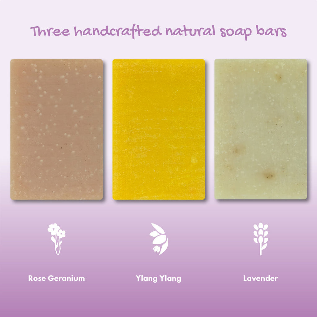 Trio Gift Set Rose Geranium Ylang Ylang Lavender Natural Soap