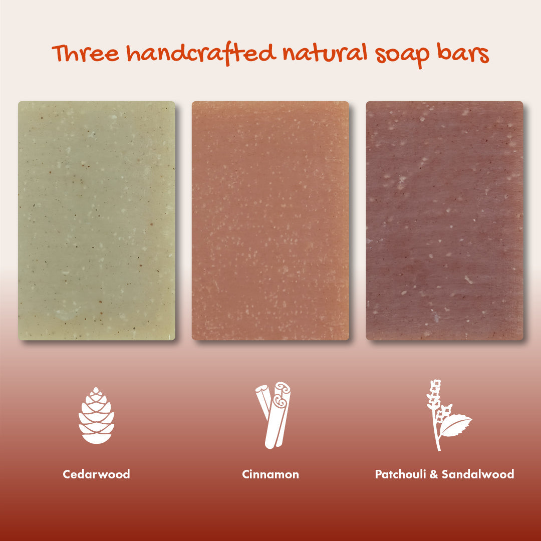 Natural Soap Trio Gift Set Cedarwood Cinnamon Patchouli Sandalwood