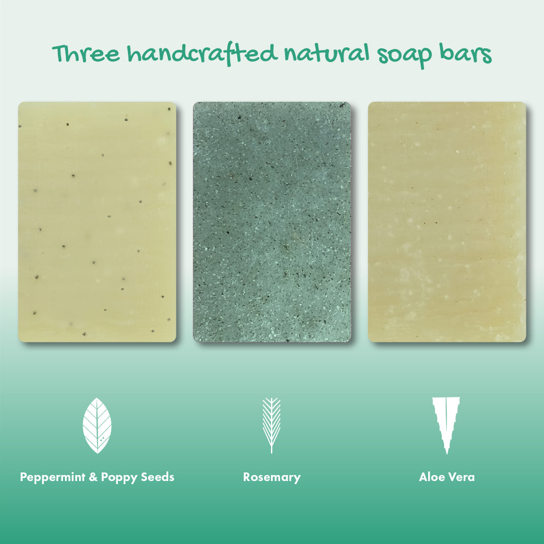 Natural Soap Trio Gift Set with Peppermint, Rosemary and Aloe Vera