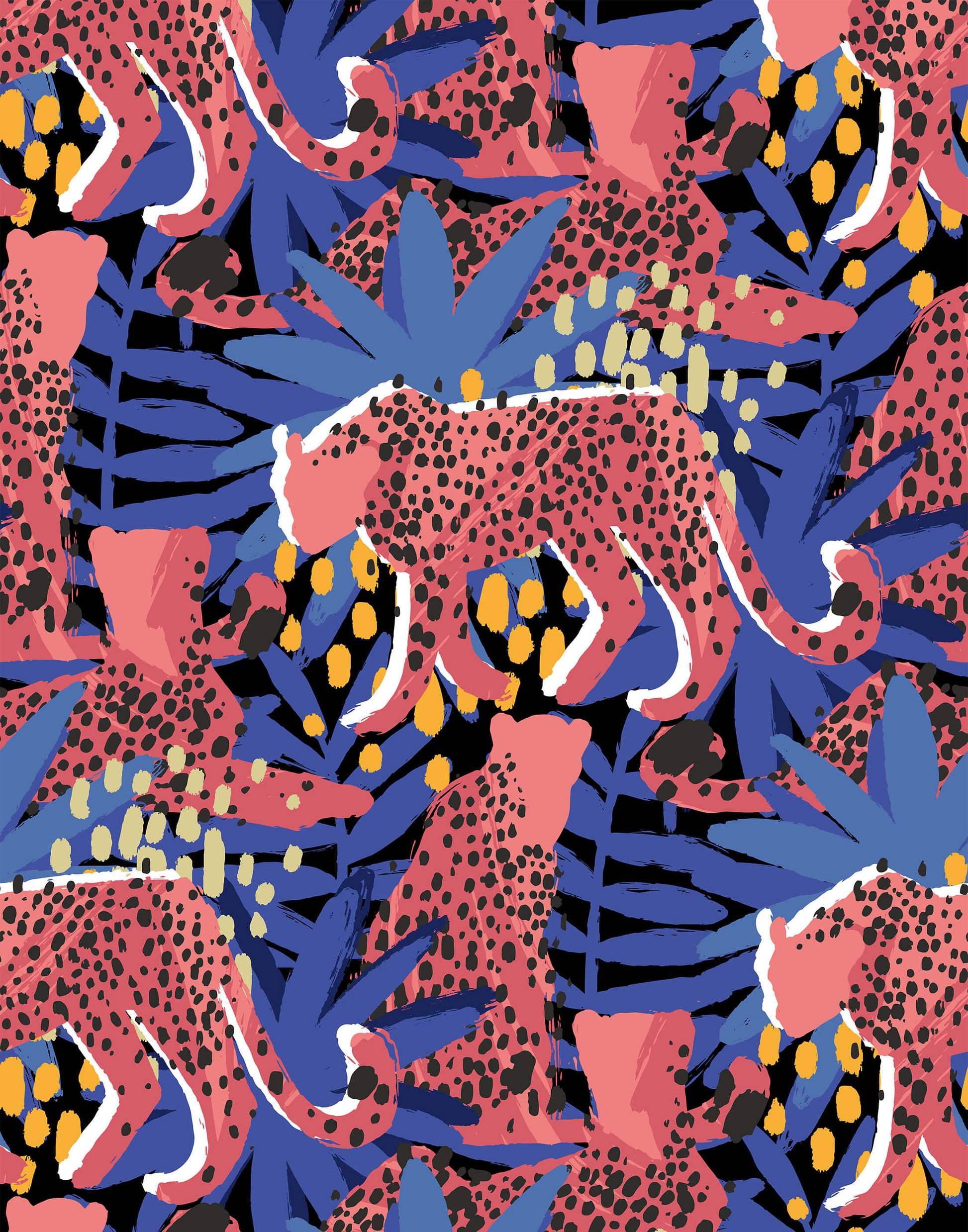 Spot Tropical Wallpaper with Leopards and Leaves