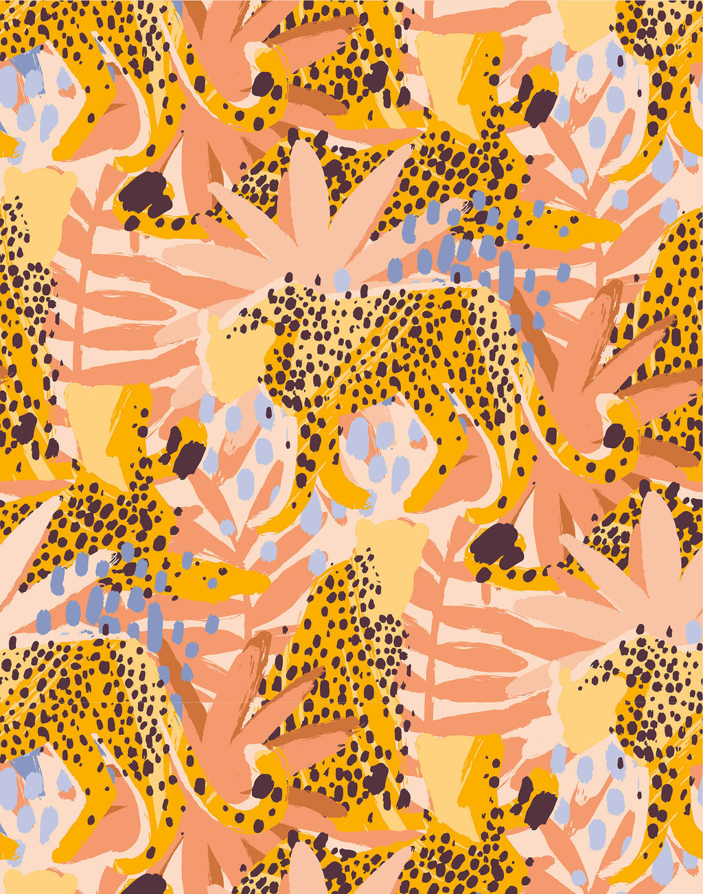 Spot Tropical Wallpaper with Leopards and Leaves