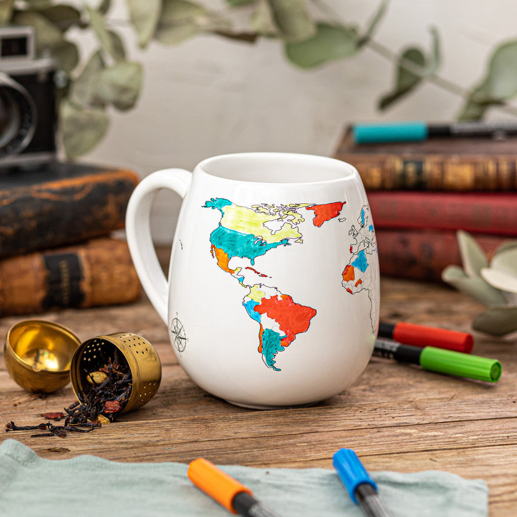 World Map Colour In Mug with Ceramic Pen