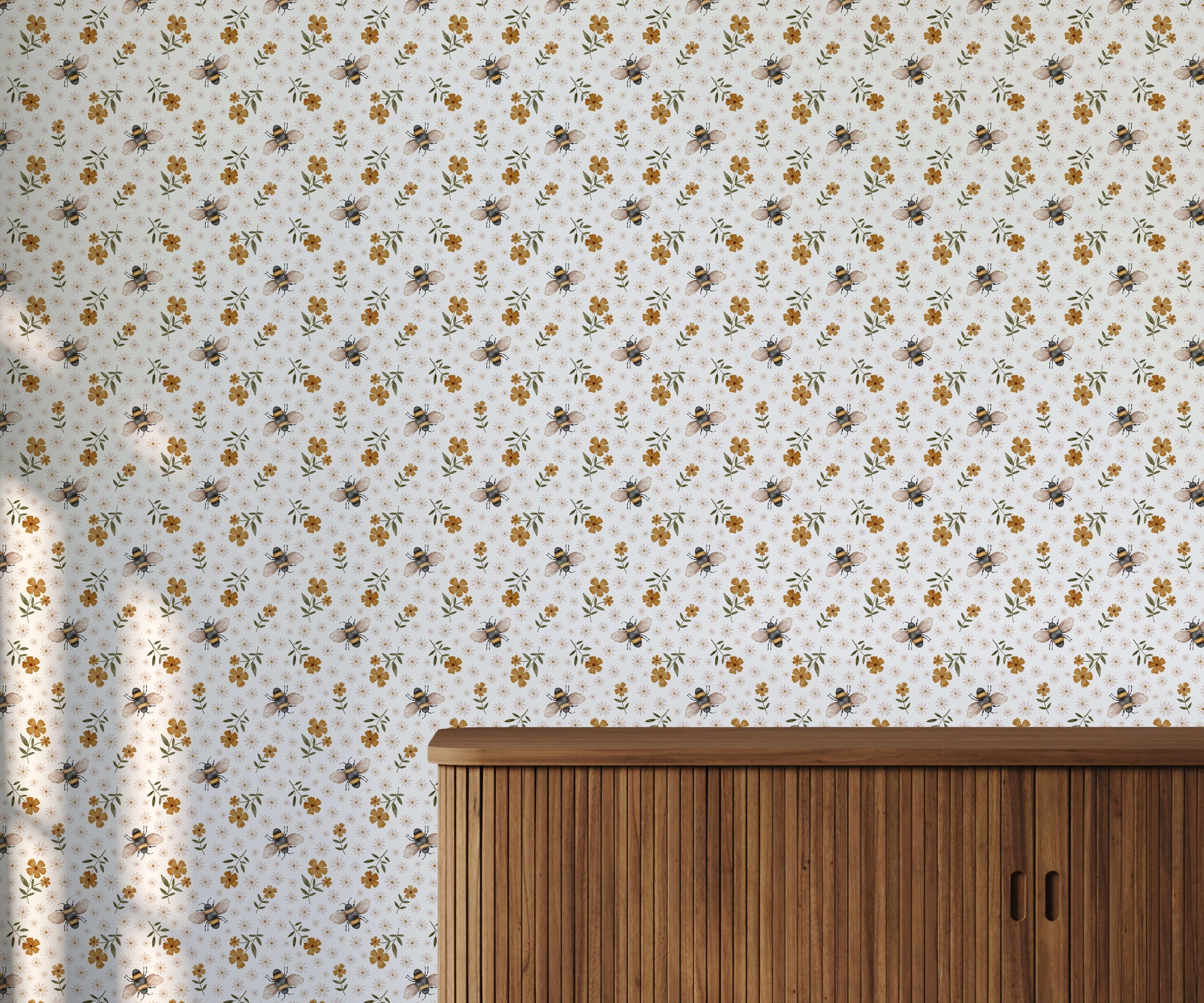 Bee Wallpaper with Floral Design