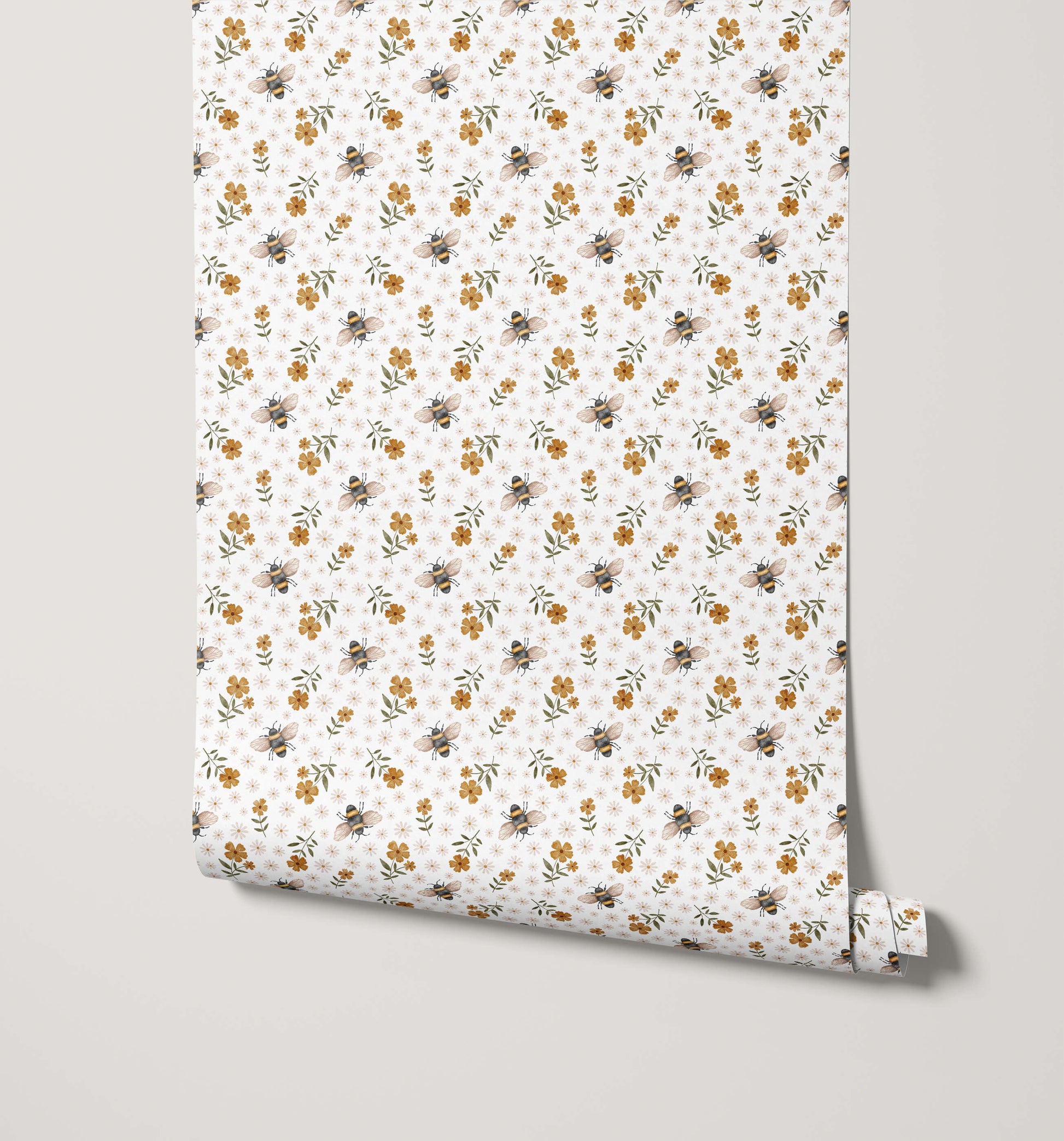 Bee Wallpaper with Floral Design