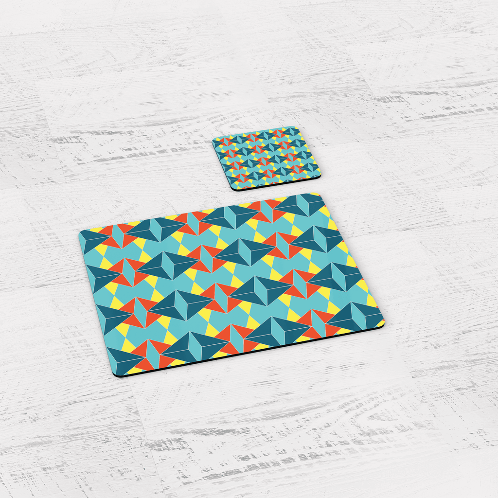 Turquoise and Orange Retro Geometric Placemats Set of 4 or 6