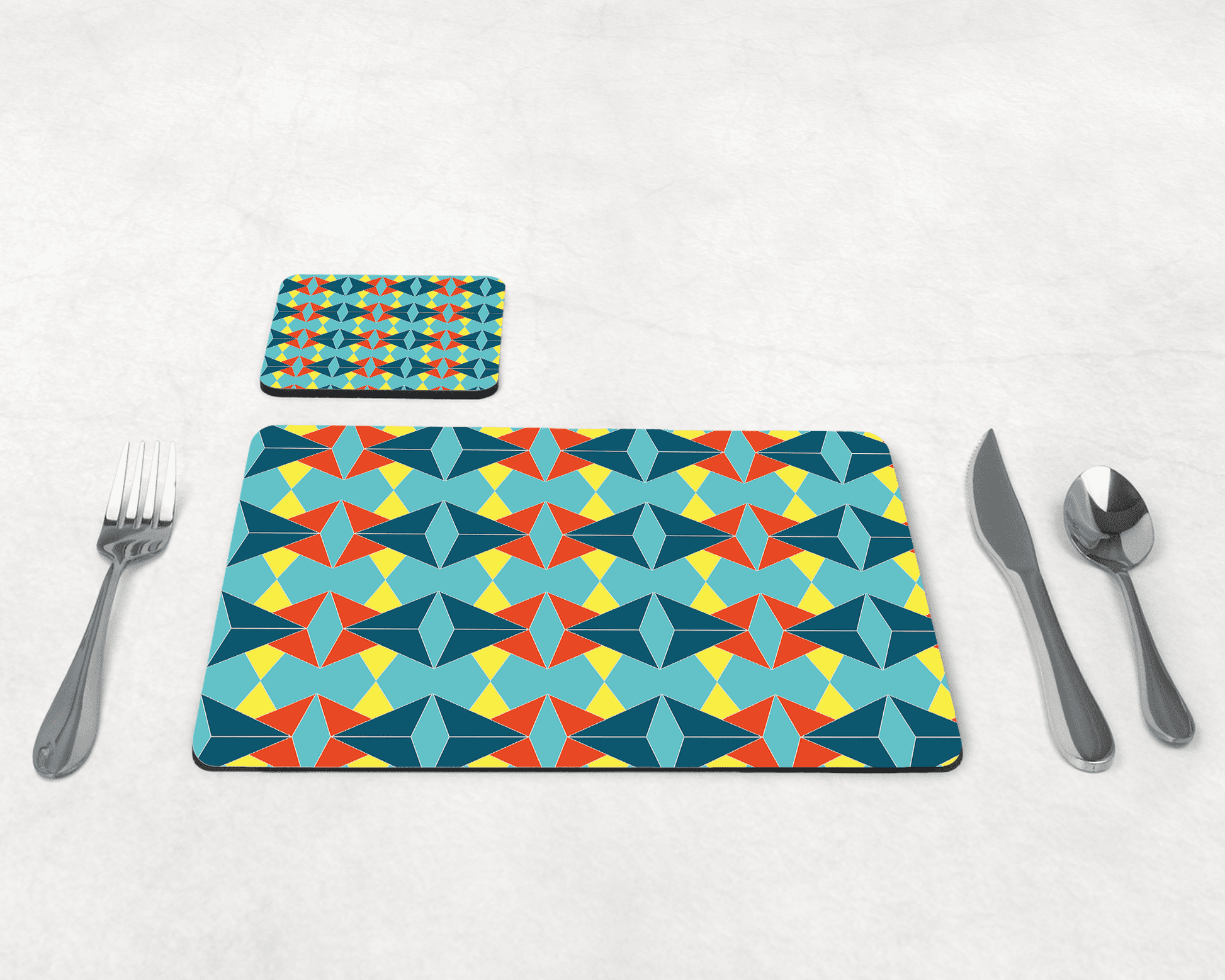 Turquoise and Orange Retro Geometric Placemats Set of 4 or 6