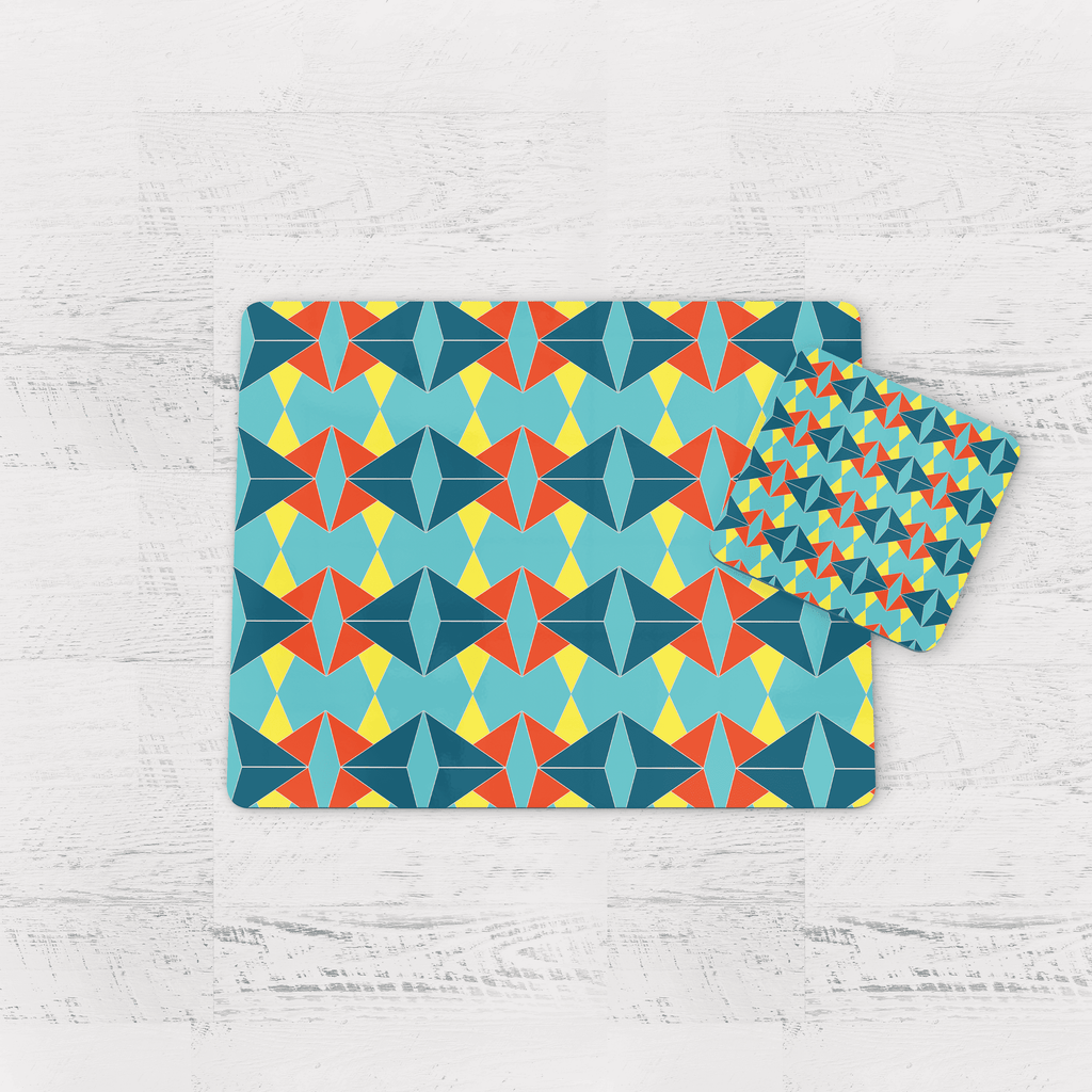 Turquoise and Orange Retro Geometric Placemats Set of 4 or 6