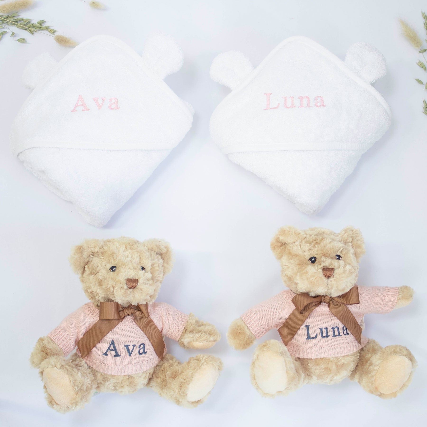 Twin Girls Teddy and Towel Gift Set