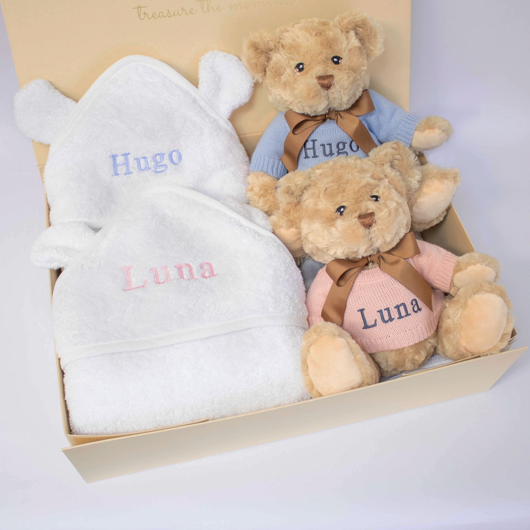 Personalised Twins Teddy and Towel Gift Set