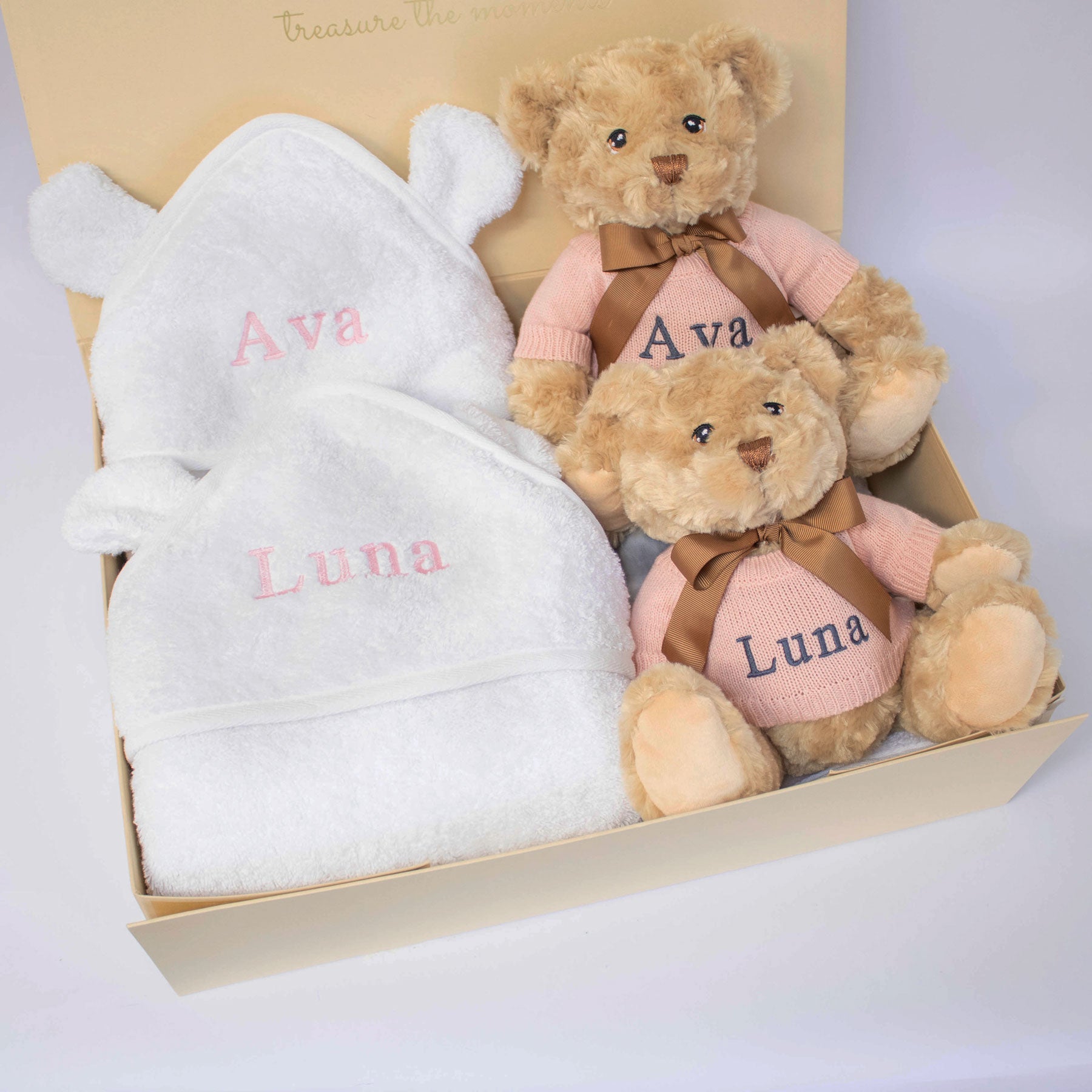 Twin Girls Teddy and Towel Gift Set