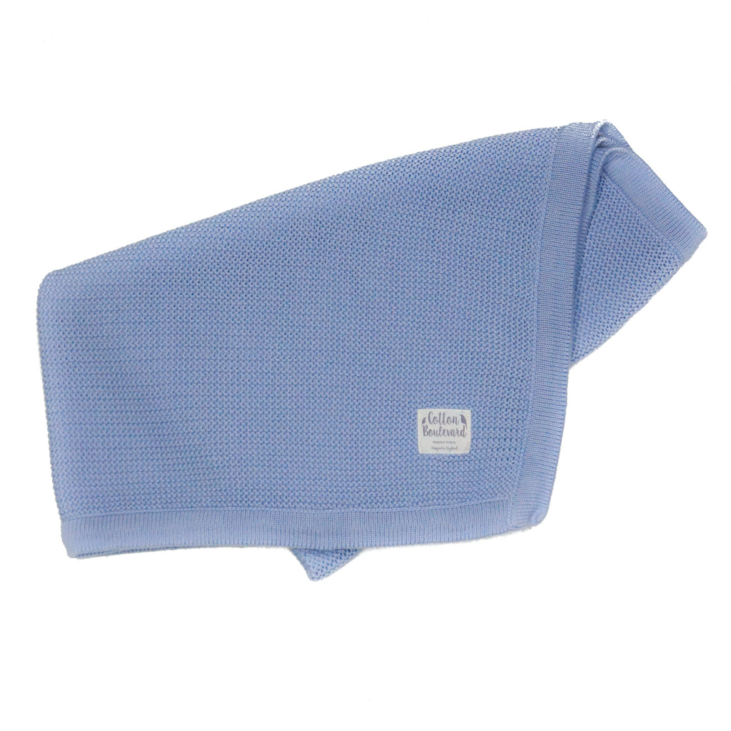Misty Blue Organic Cotton Knitted Baby Blanket 100 x 80cm