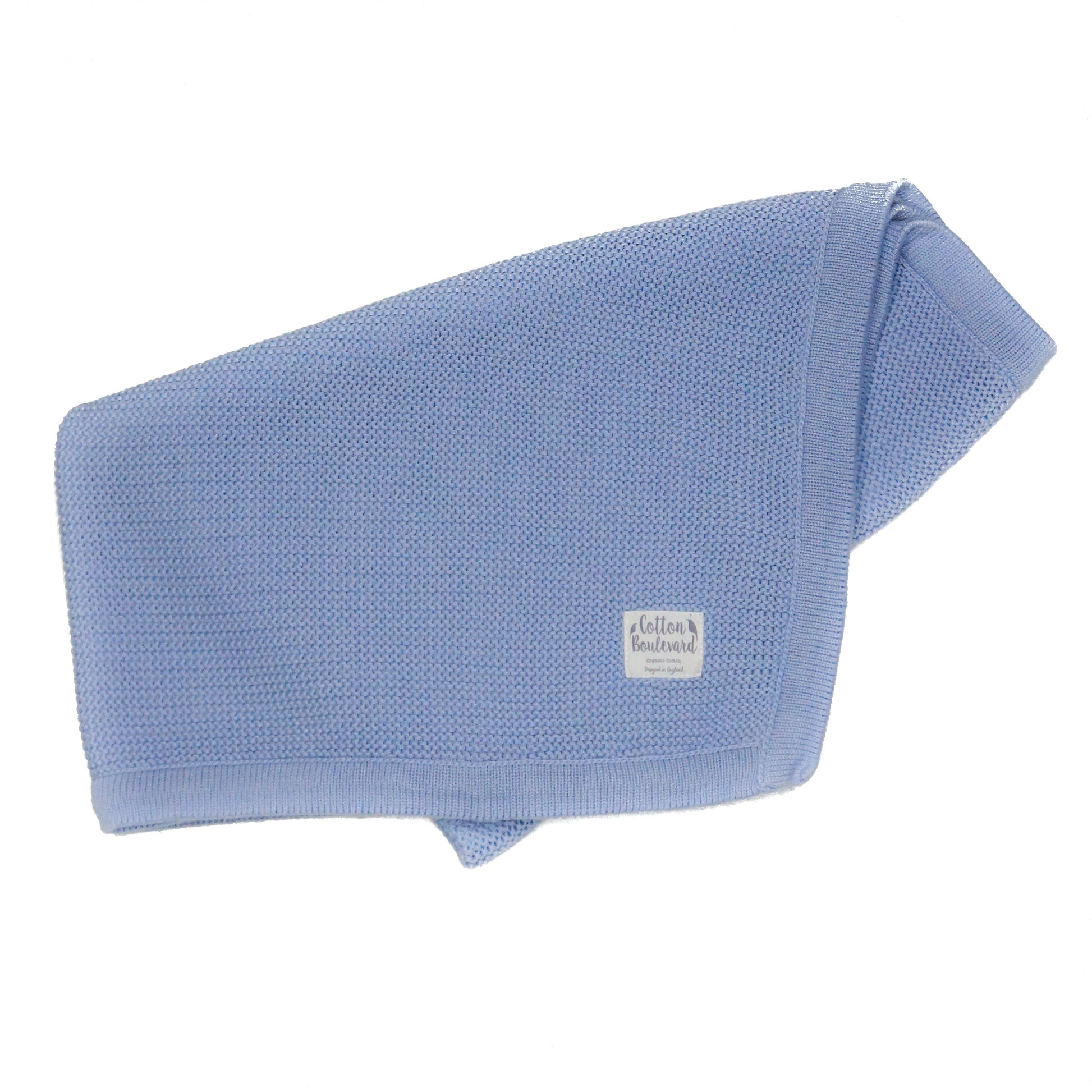 Misty Blue Organic Cotton Knitted Baby Blanket 100 x 80cm