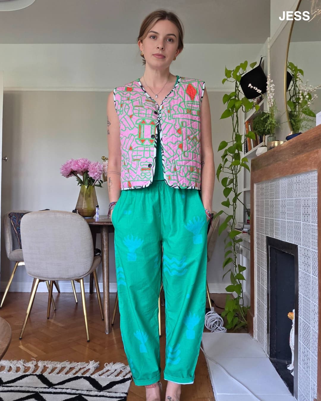 Organic Cotton and Linen Balloon Trousers in Meadow Flow