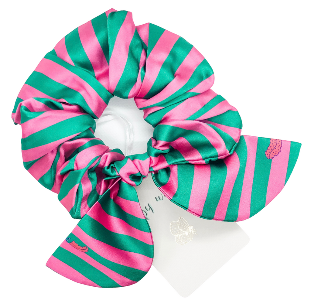 Silk Scrunchie in Flamingo Stripe with Removable Butterfly Wings