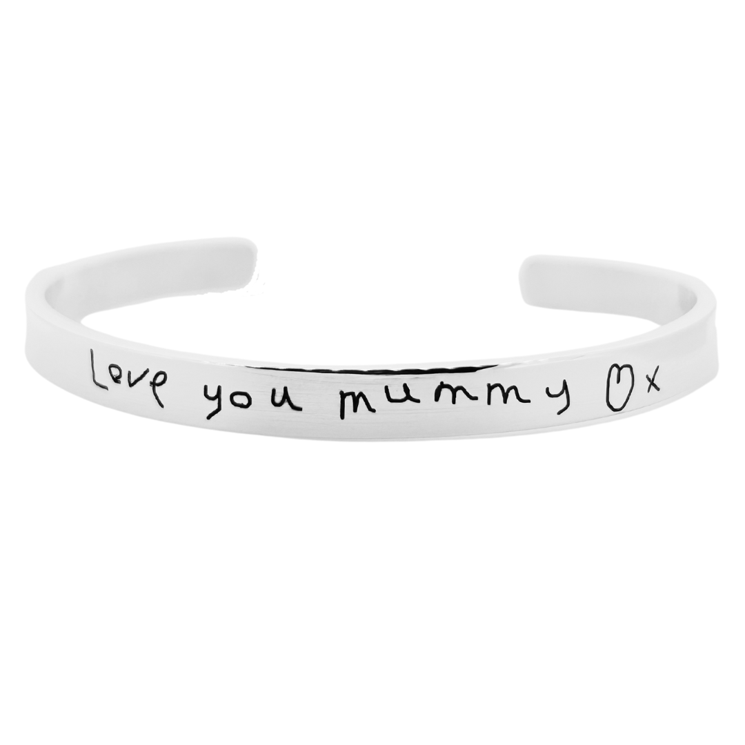 Unisex Handwriting Cuff Bangle in Sterling Silver