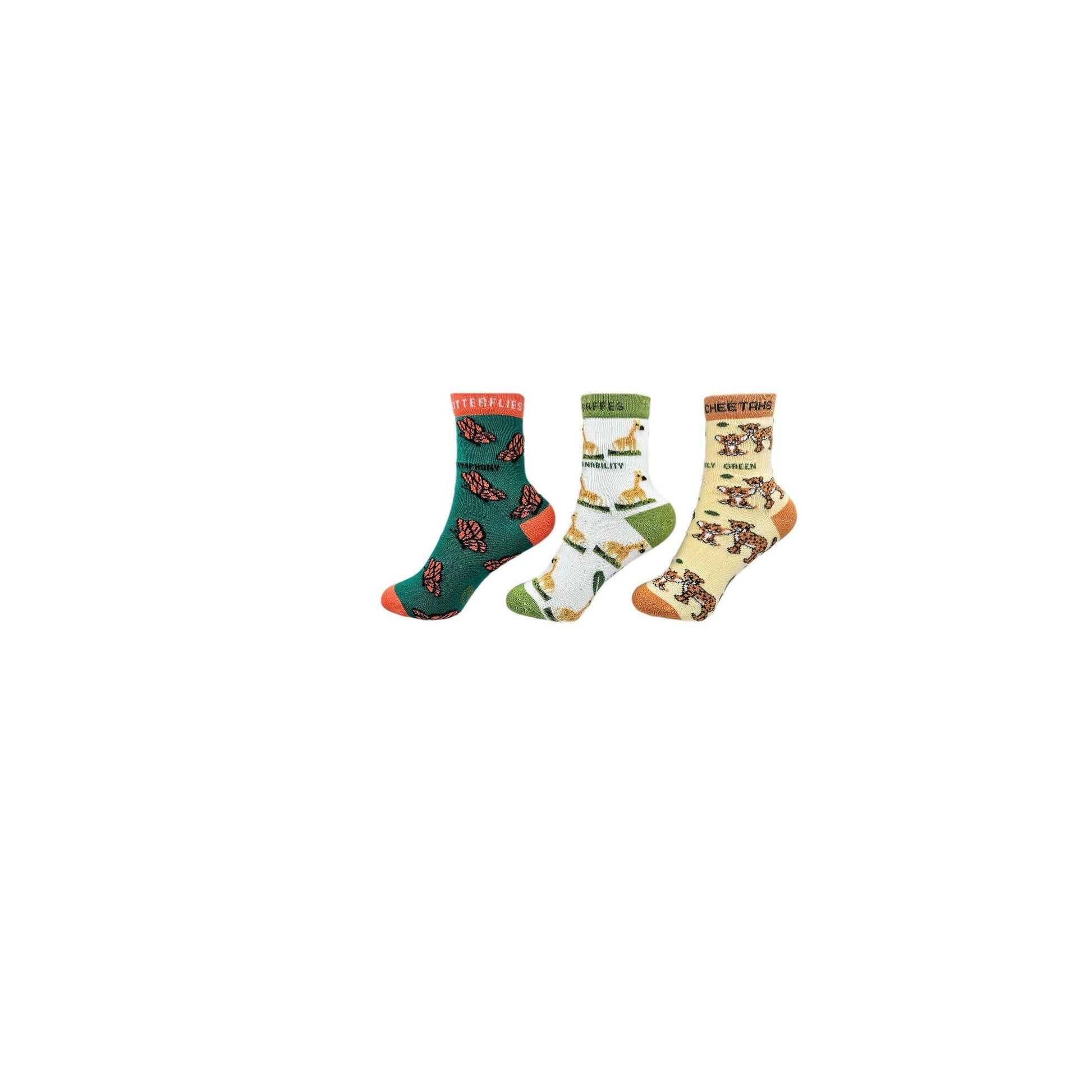 Organic Cotton Kids Socks Bundle with Giraffe, Cheetah and Butterfly Designs
