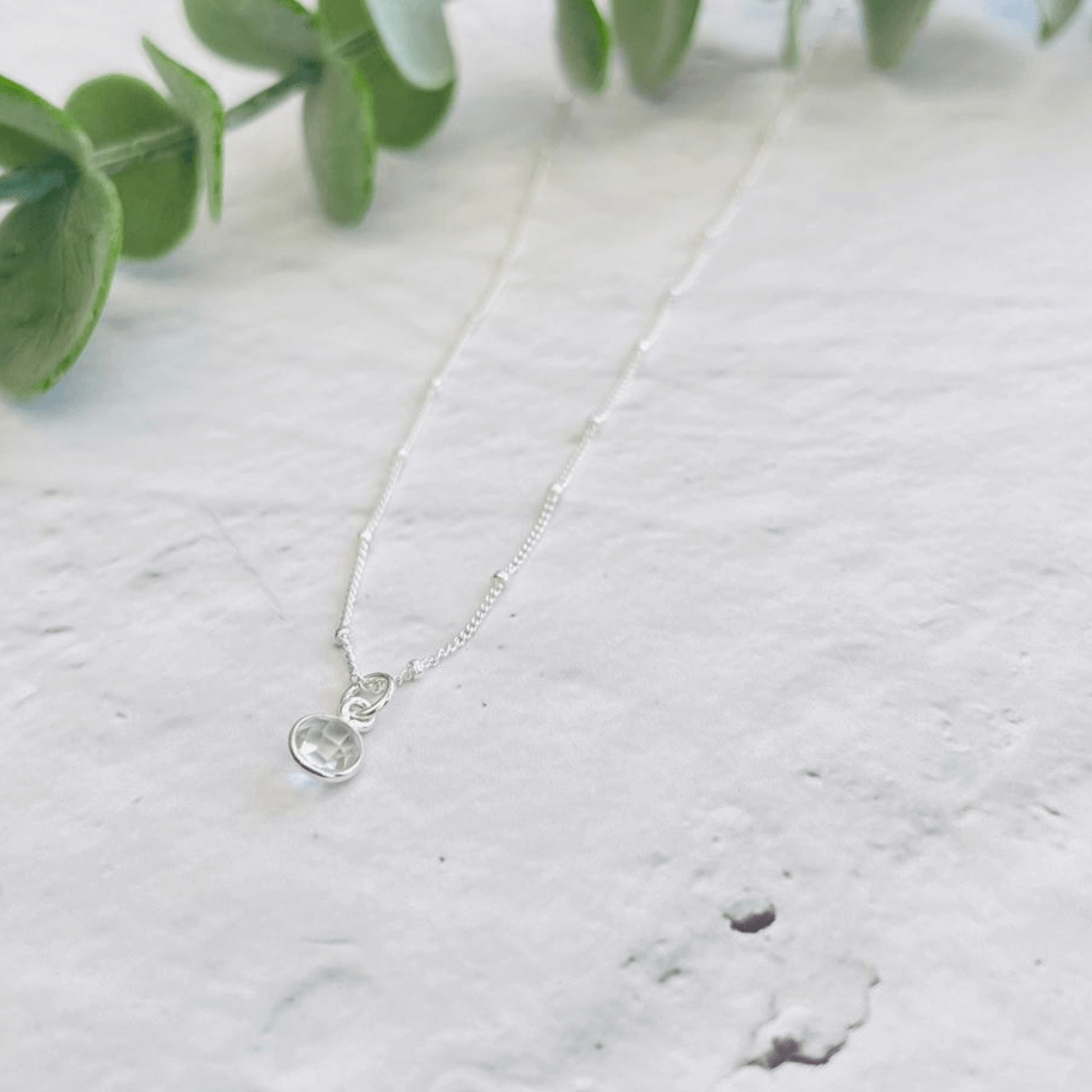 Clear Quartz April Birthstone Necklace in Sterling Silver