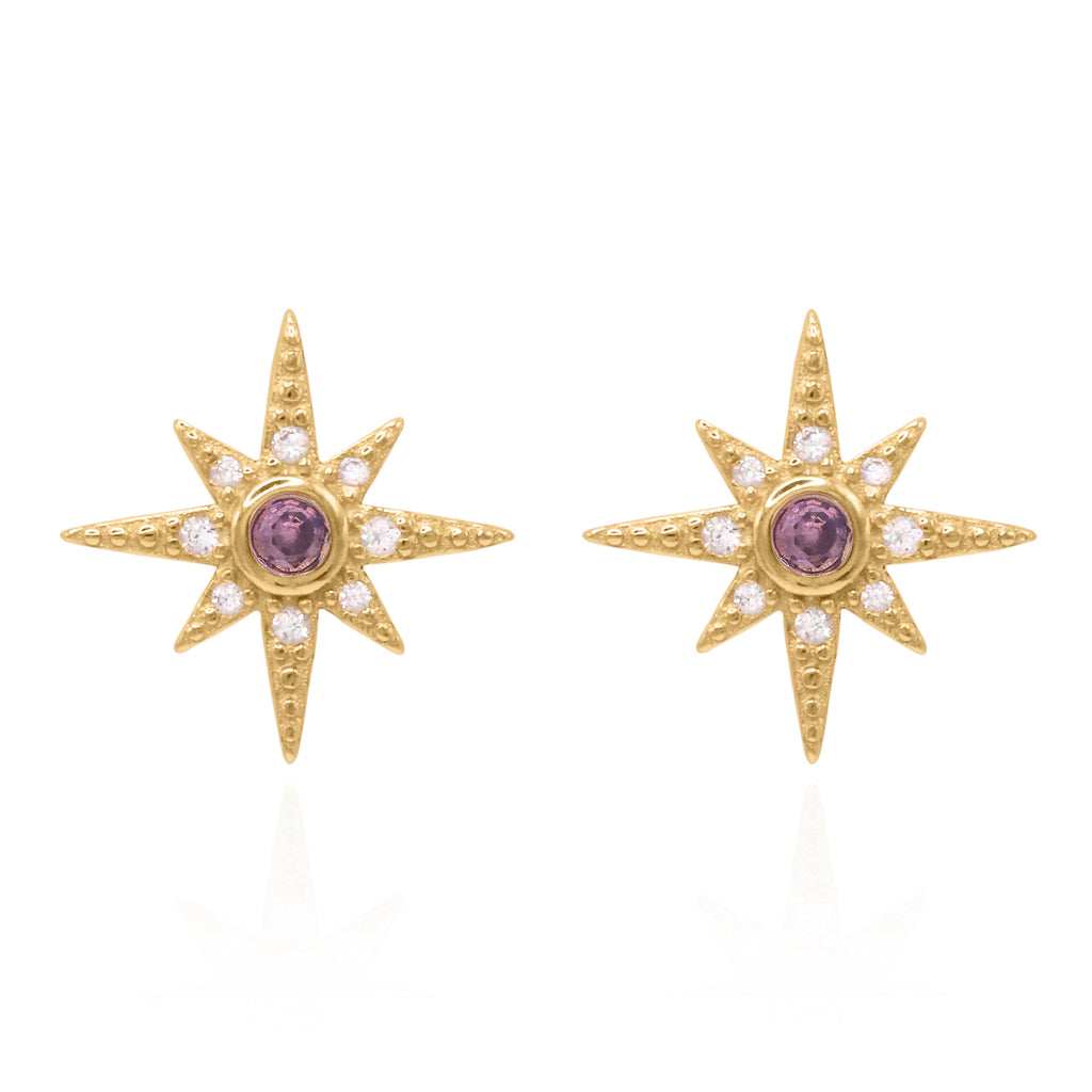 Ursa Birthstone Star Stud Earrings | 18K Gold Plated