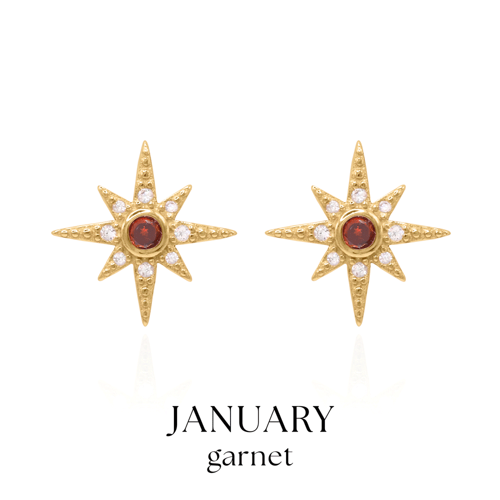 Ursa Birthstone Star Stud Earrings | 18K Gold Plated