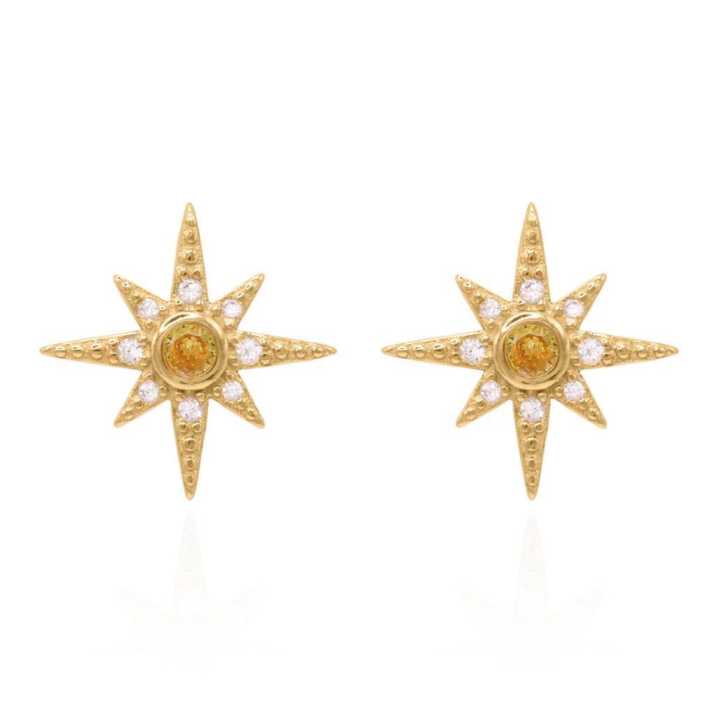 Ursa Birthstone Star Stud Earrings | 18K Gold Plated
