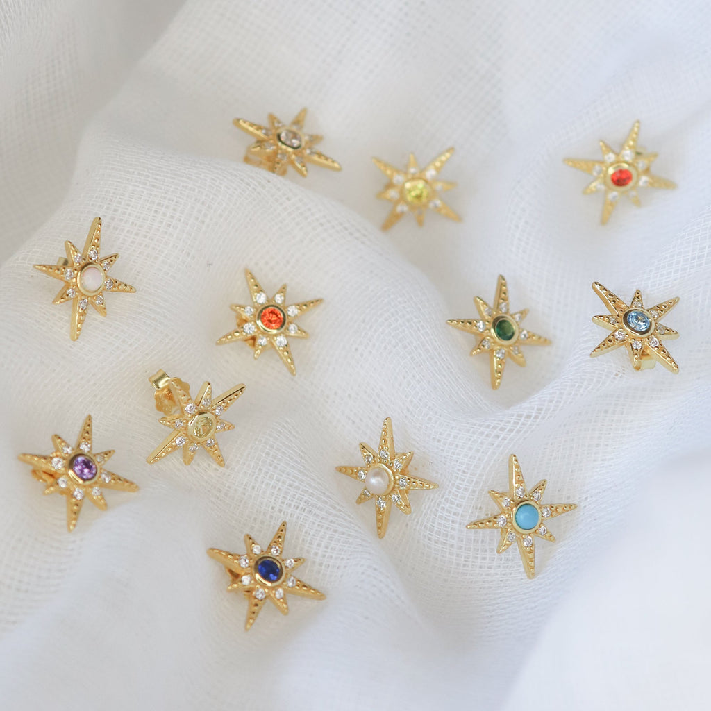 Ursa Birthstone Star Stud Earrings | 18K Gold Plated