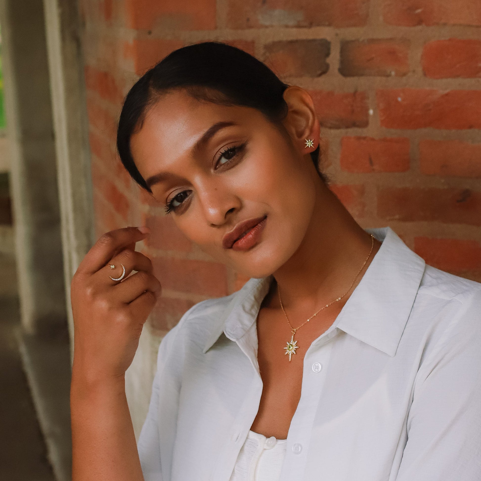 Star and Moon Birthstone Ring in 18K Gold Plated Silver