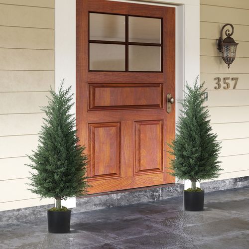 Set of 2 Decorative Artificial Cypress Plants for Home Decor