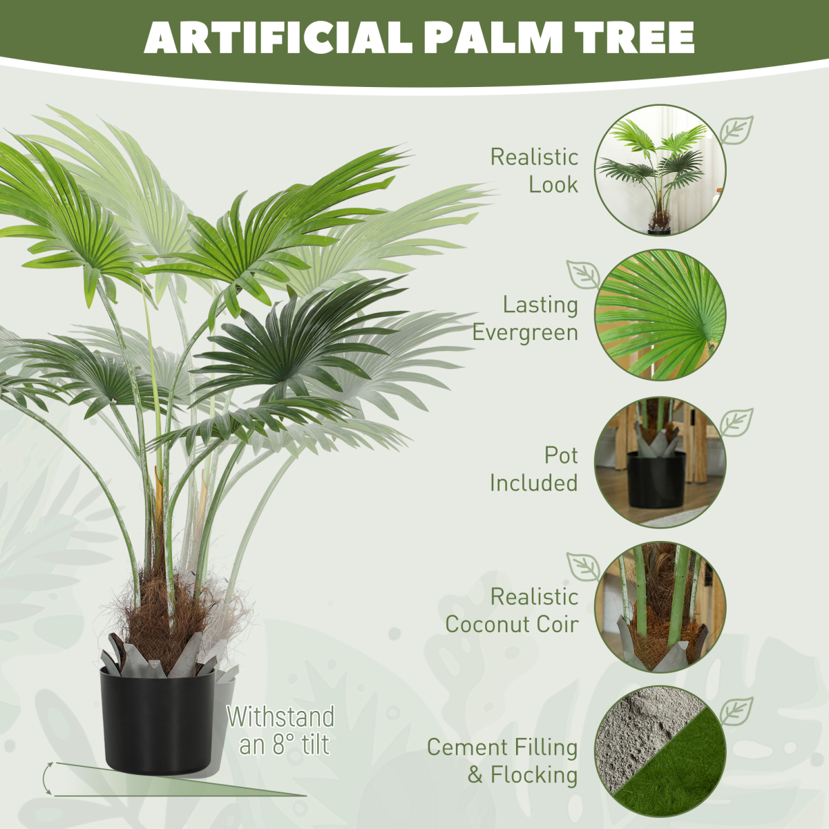 Artificial Palm Tree Plant 145cm with Realistic Leaves
