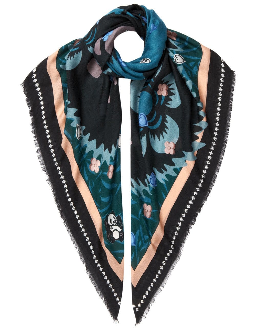 Teal Panda Print Scarf 140x140cm