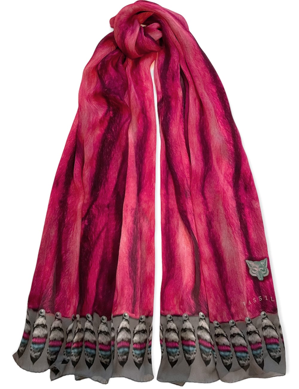 Silk Scarf in Pink with Tails Print