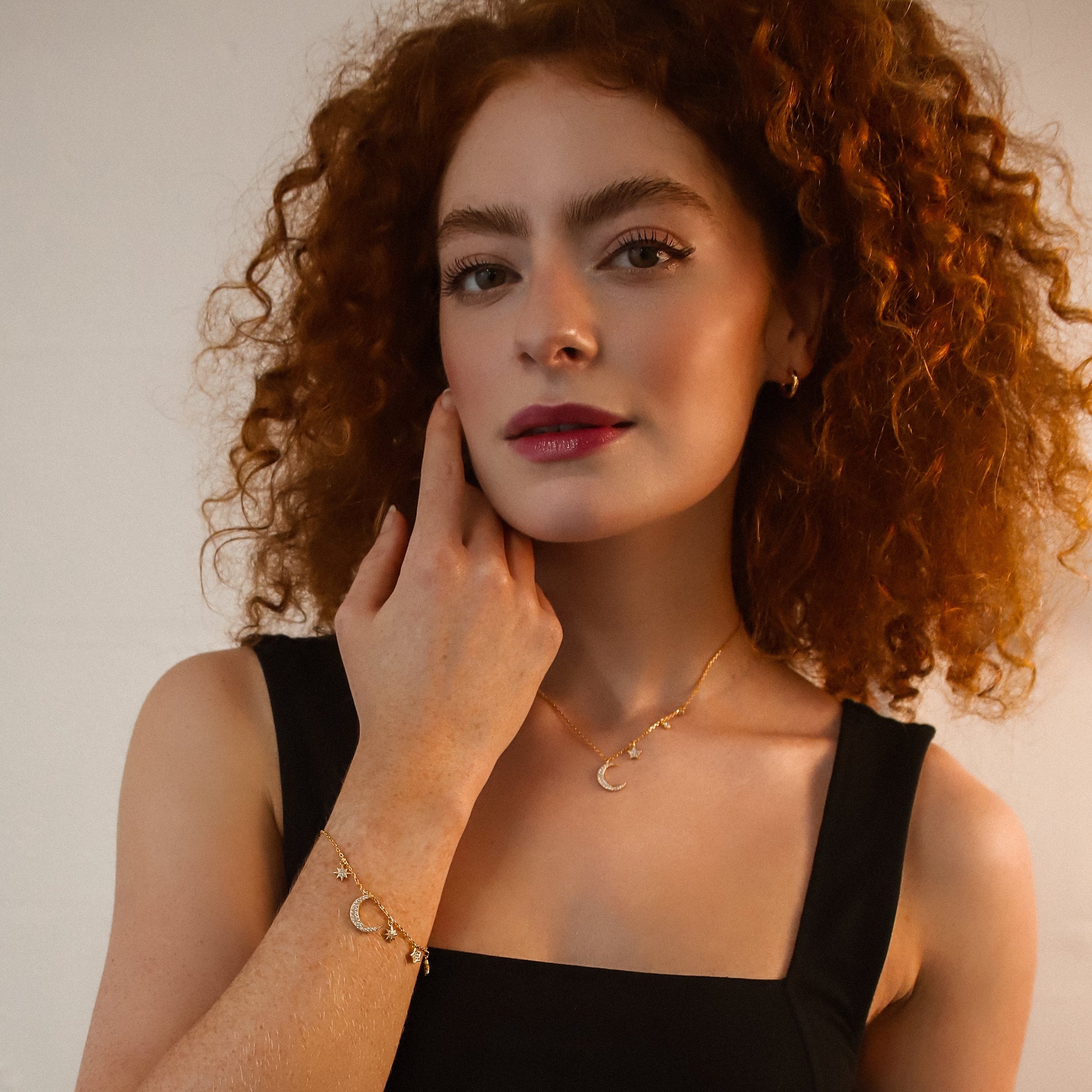 Moon and Star Charm Bracelet in 18k Gold Plated