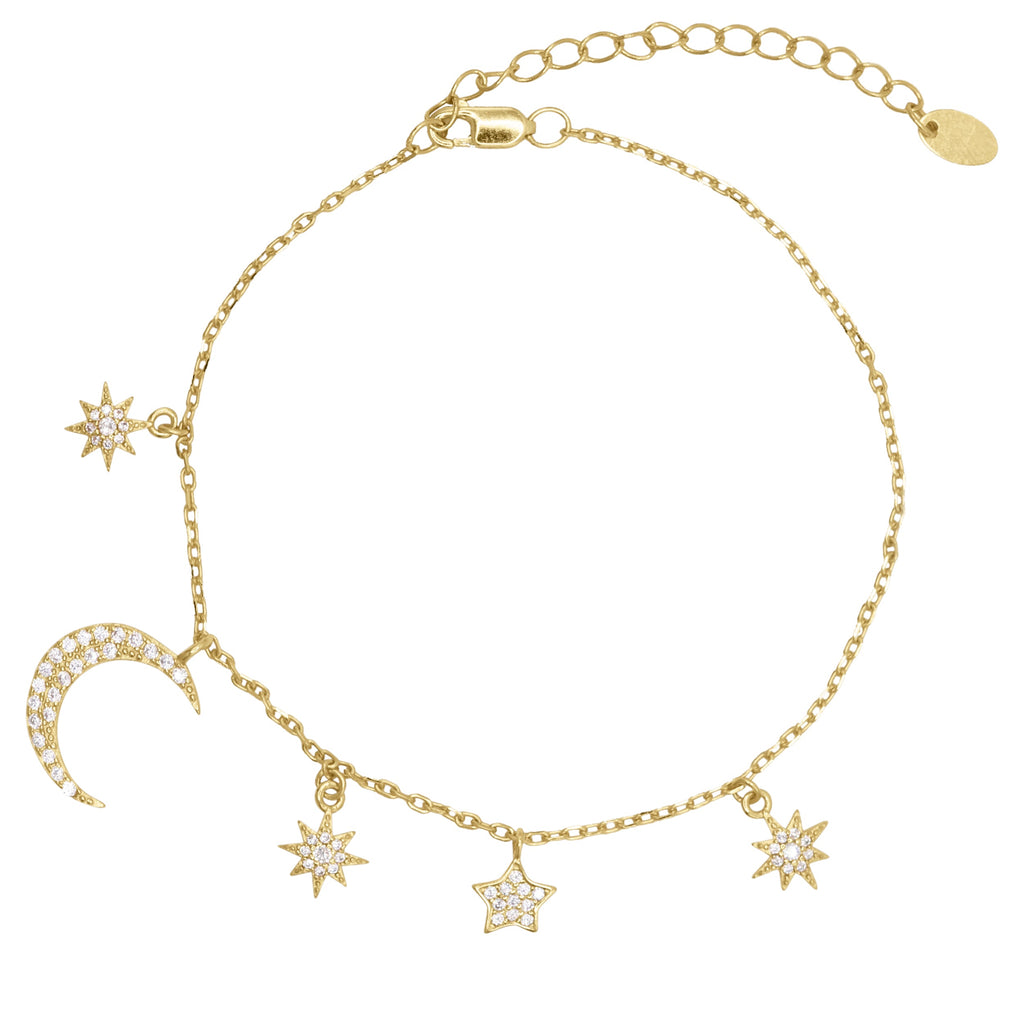Moon and Star Charm Bracelet in 18k Gold Plated