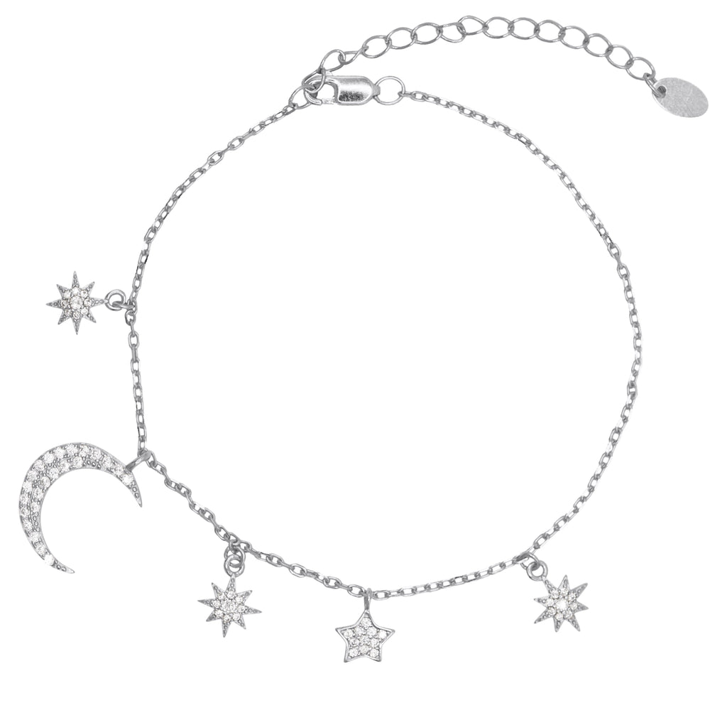 Moon and Star Charm Bracelet in Sterling Silver