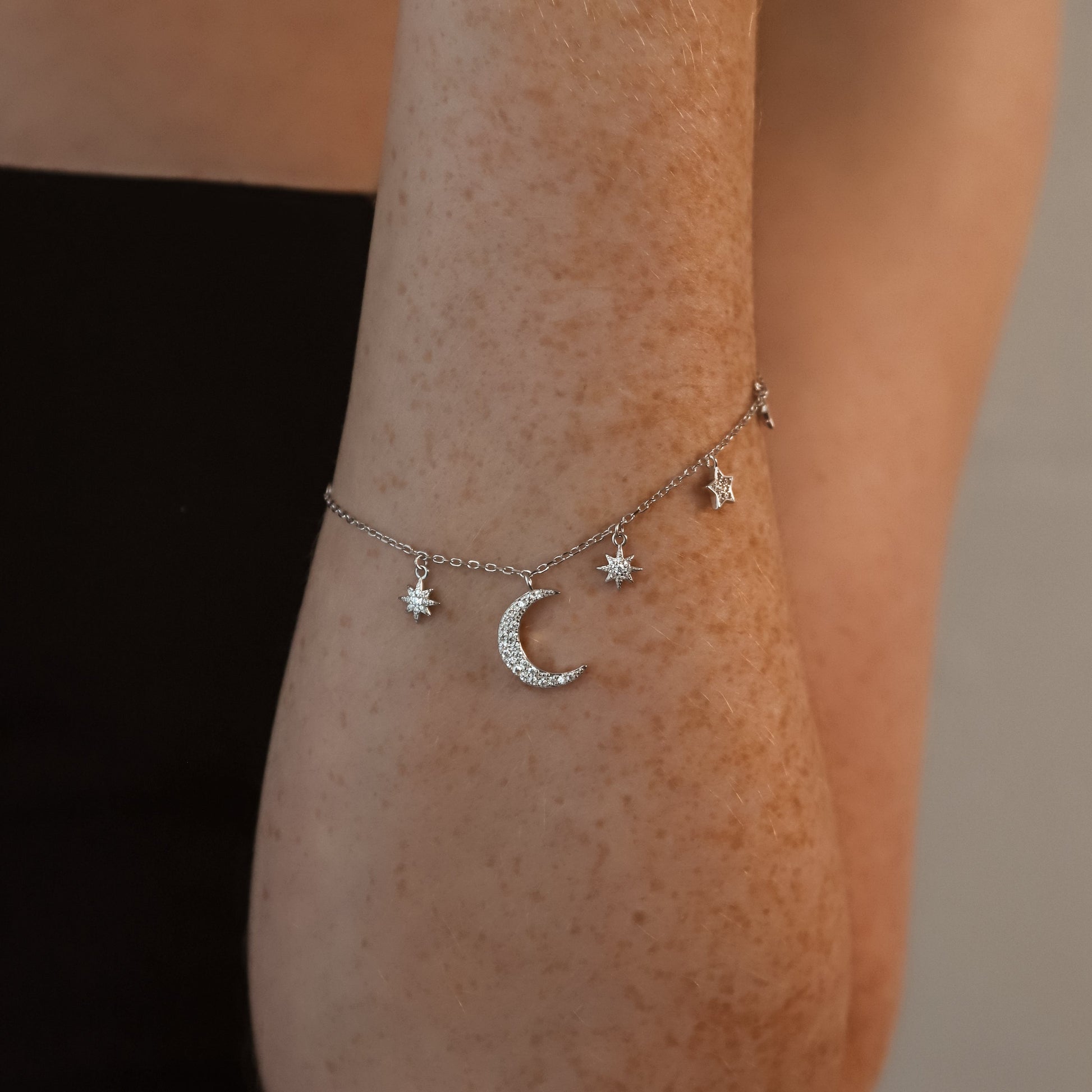 Moon and Star Charm Bracelet in Sterling Silver