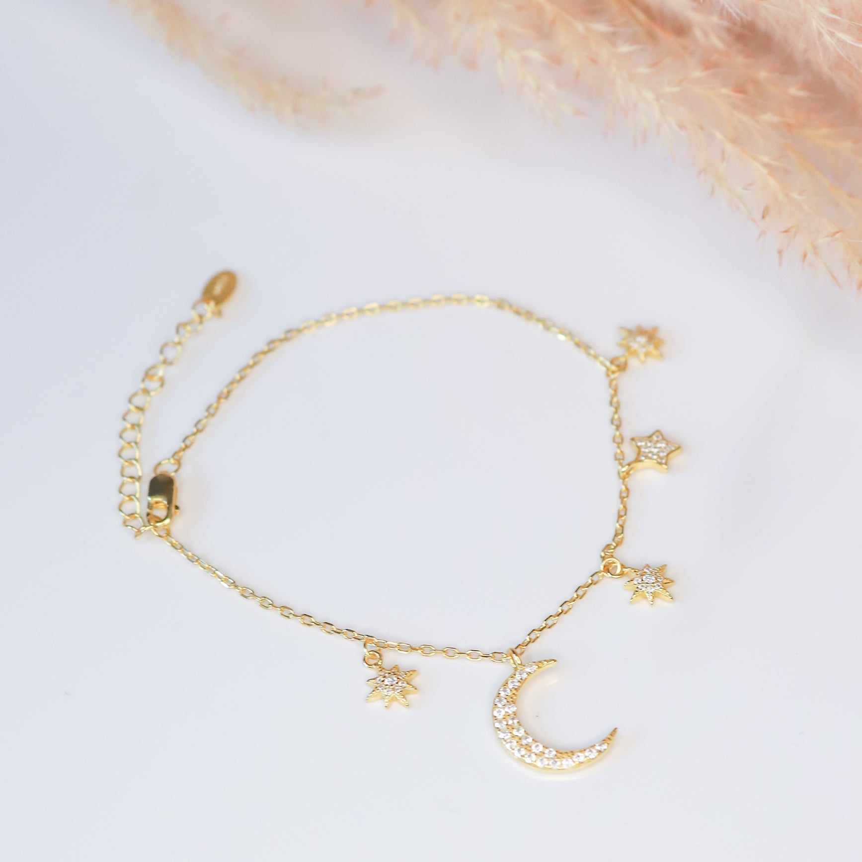 Moon and Star Charm Bracelet in 18k Gold Plated