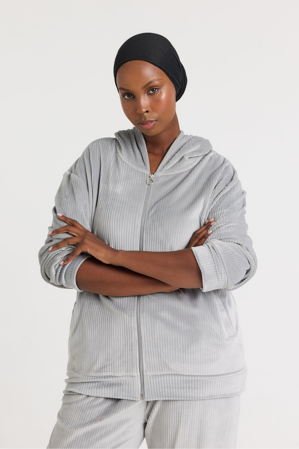 Velour Hoody Jogger Set in Grey