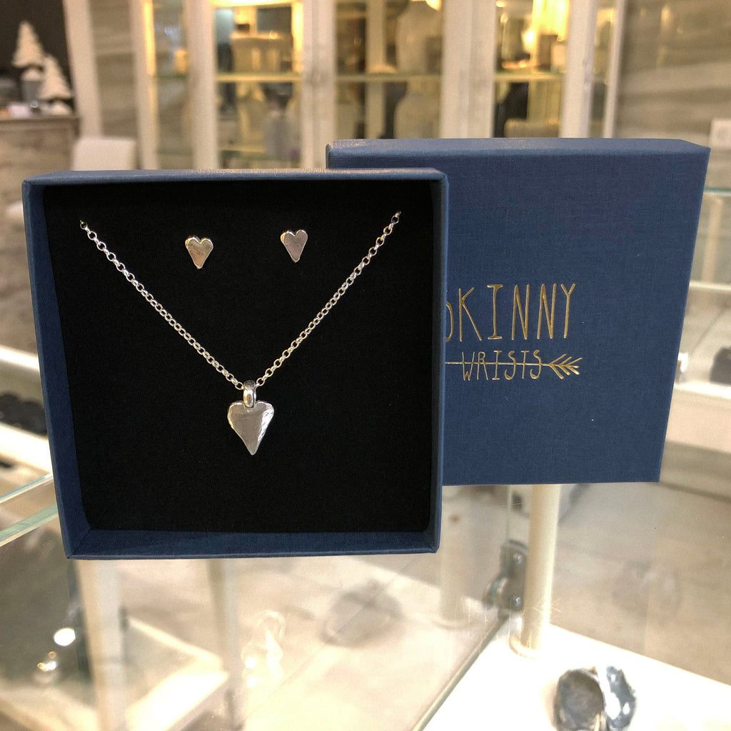 Sterling Silver Heart Necklace and Earring Set