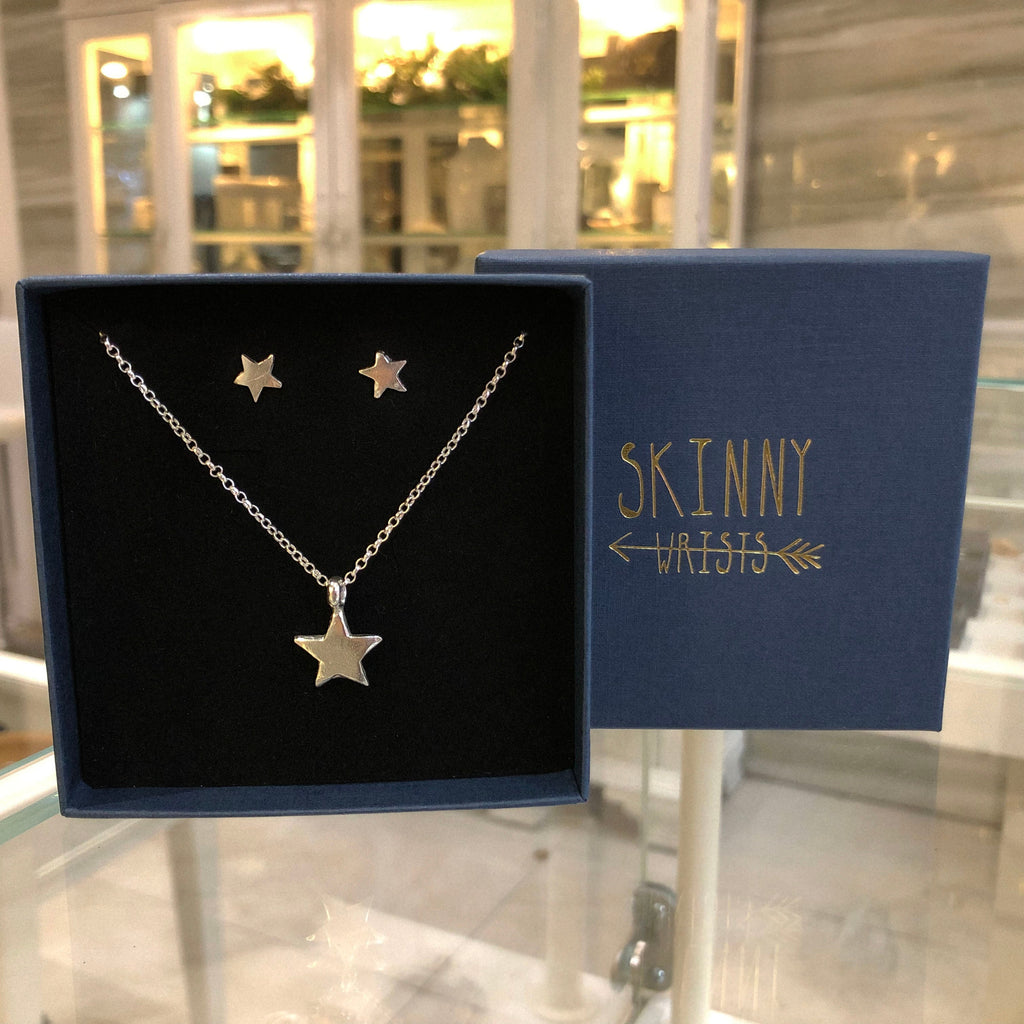 Star Necklace and Earrings Set in Recycled Sterling Silver
