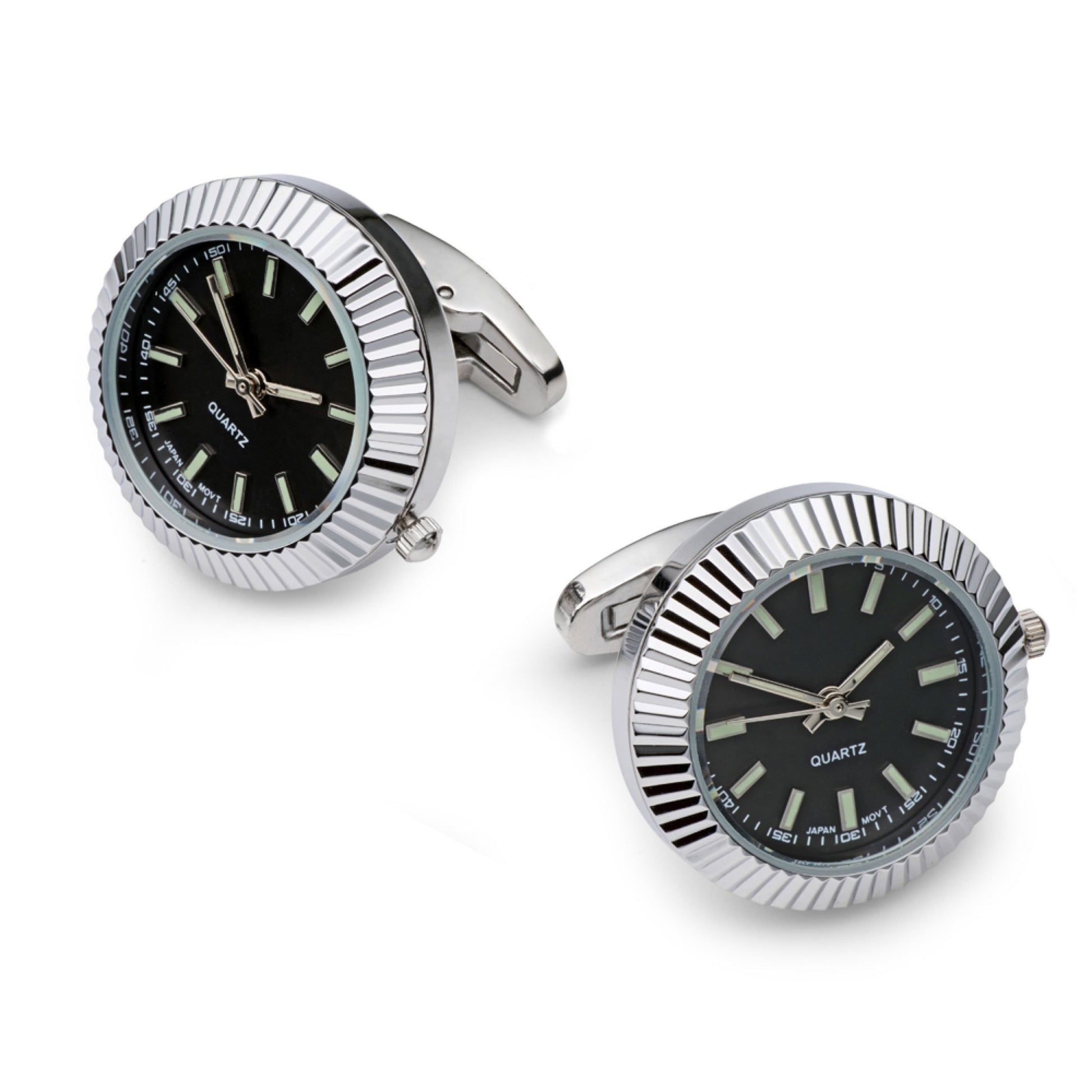Working Watch Cufflinks in Silver and Black