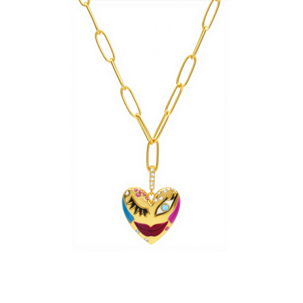 Love Affair Enamel Pendant Necklace in Gold Plated Brass