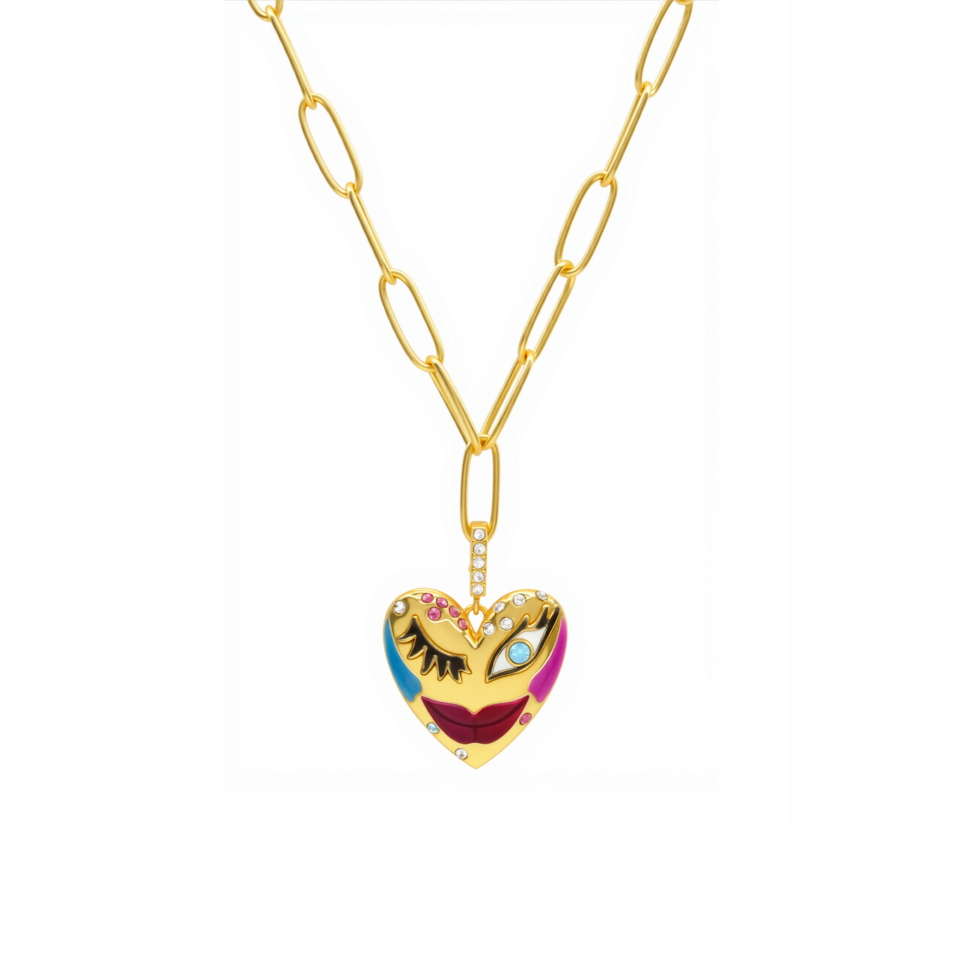 Love Affair Enamel Pendant Necklace in Gold Plated Brass