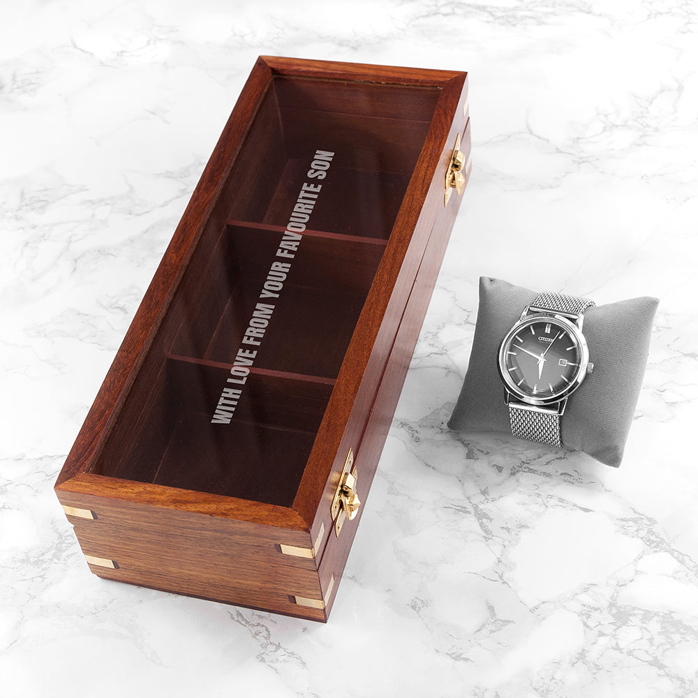 Personalised 3 Piece Wooden Watch Box with Gold Details