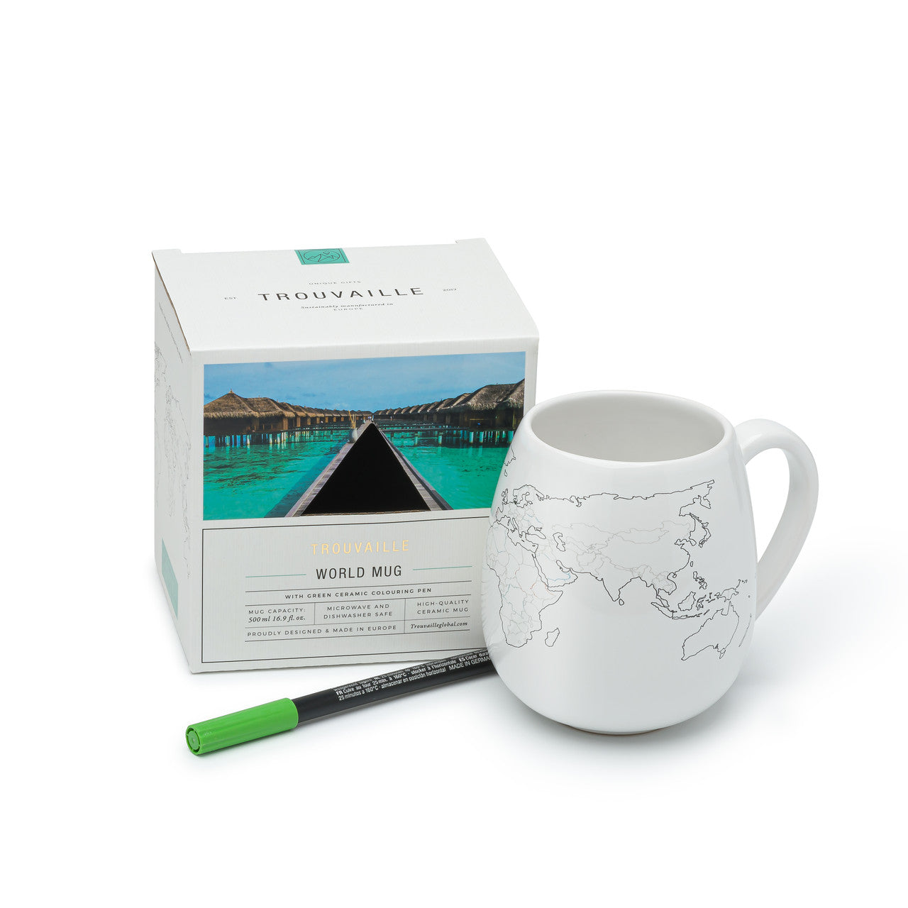 World Map Colour In Mug with Ceramic Pen