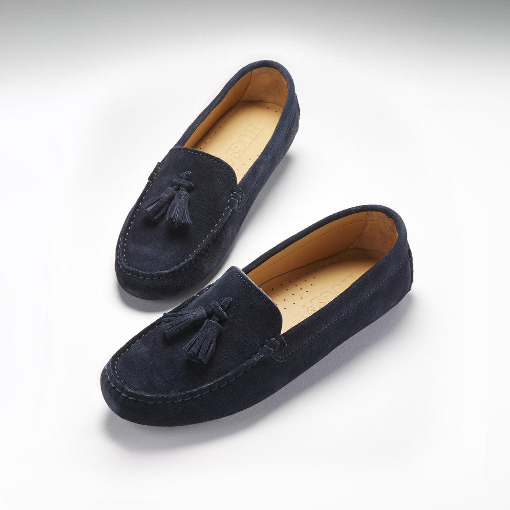 Women's Navy Blue Suede Tasselled Driving Loafers
